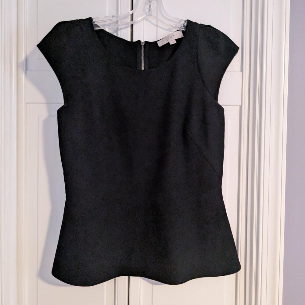 LOFT Black, Peplum Top with Zipper Back